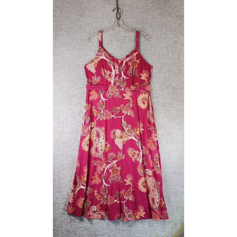Ivy Street‎ Paisley Floral Sleeveless Midi Dress Womens *L-1X Dark Pink Tie Back